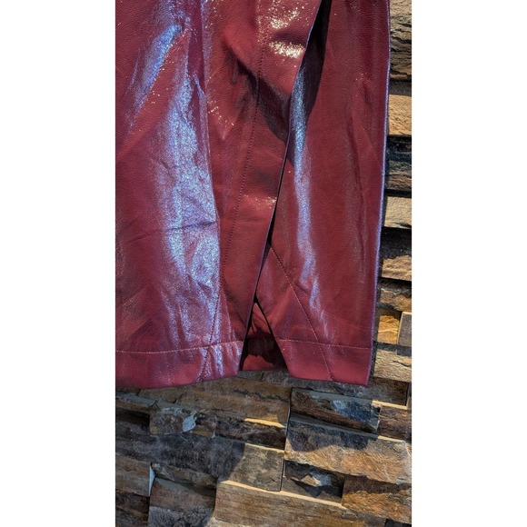 Nina Parker Shiny Burgundy Faux Leather Pencil Skirt Plus Size 18W Slit - Picture 7 of 10